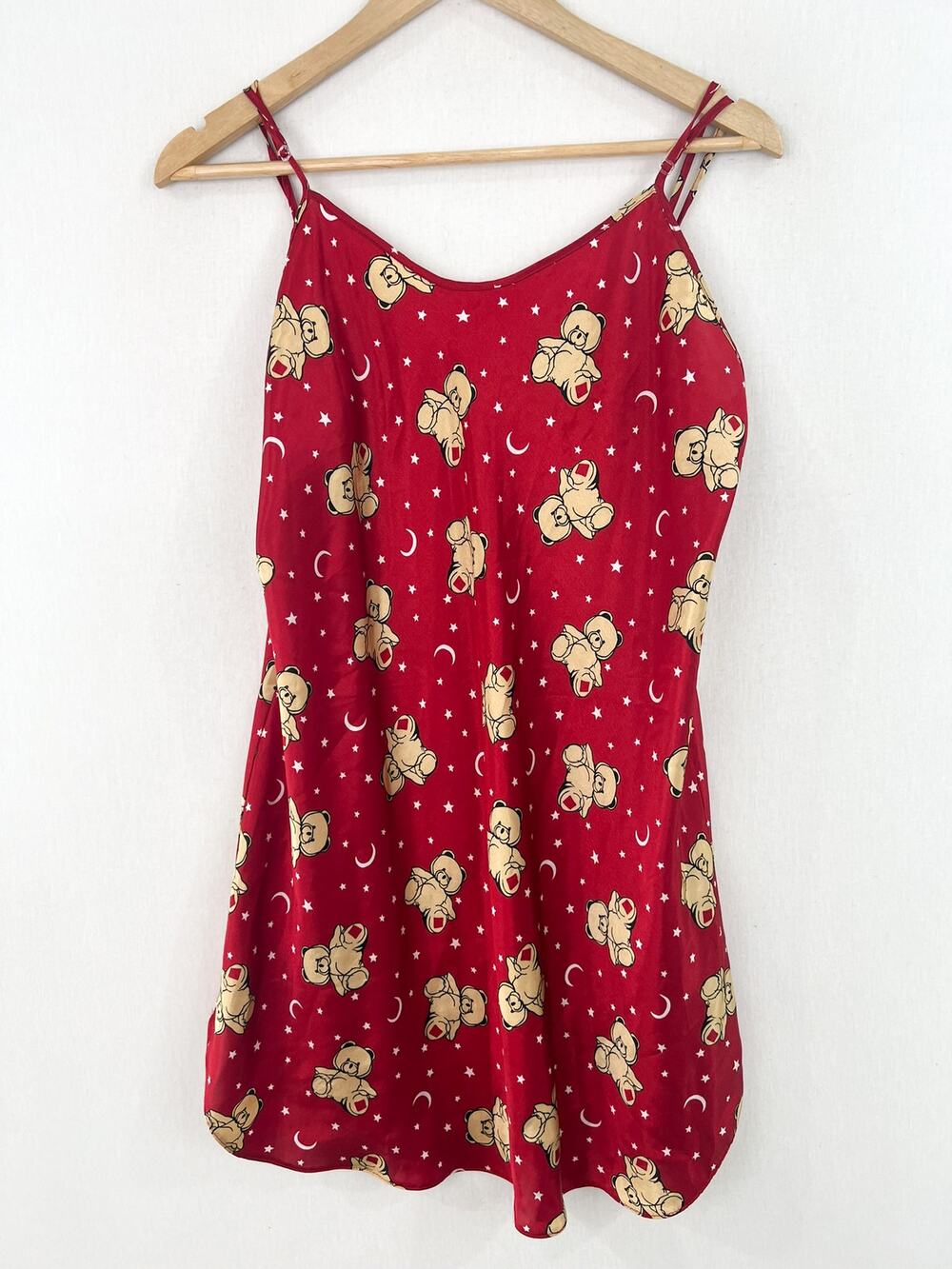 VTG Women's Red Satin Teddy Bear Slip Dress Medium Chemise